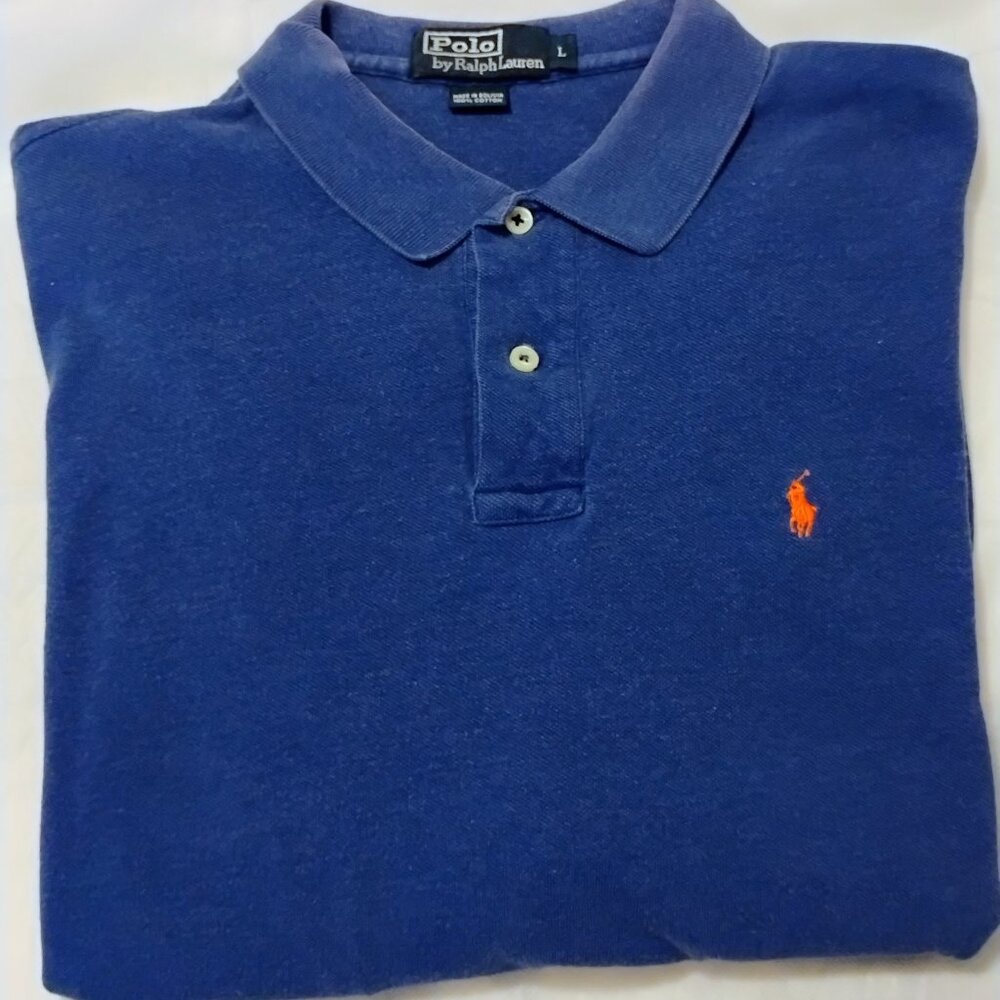 VTG Ralph Lauren Long Sleeve Knit Polo Shirt Men's Large Bright Blue